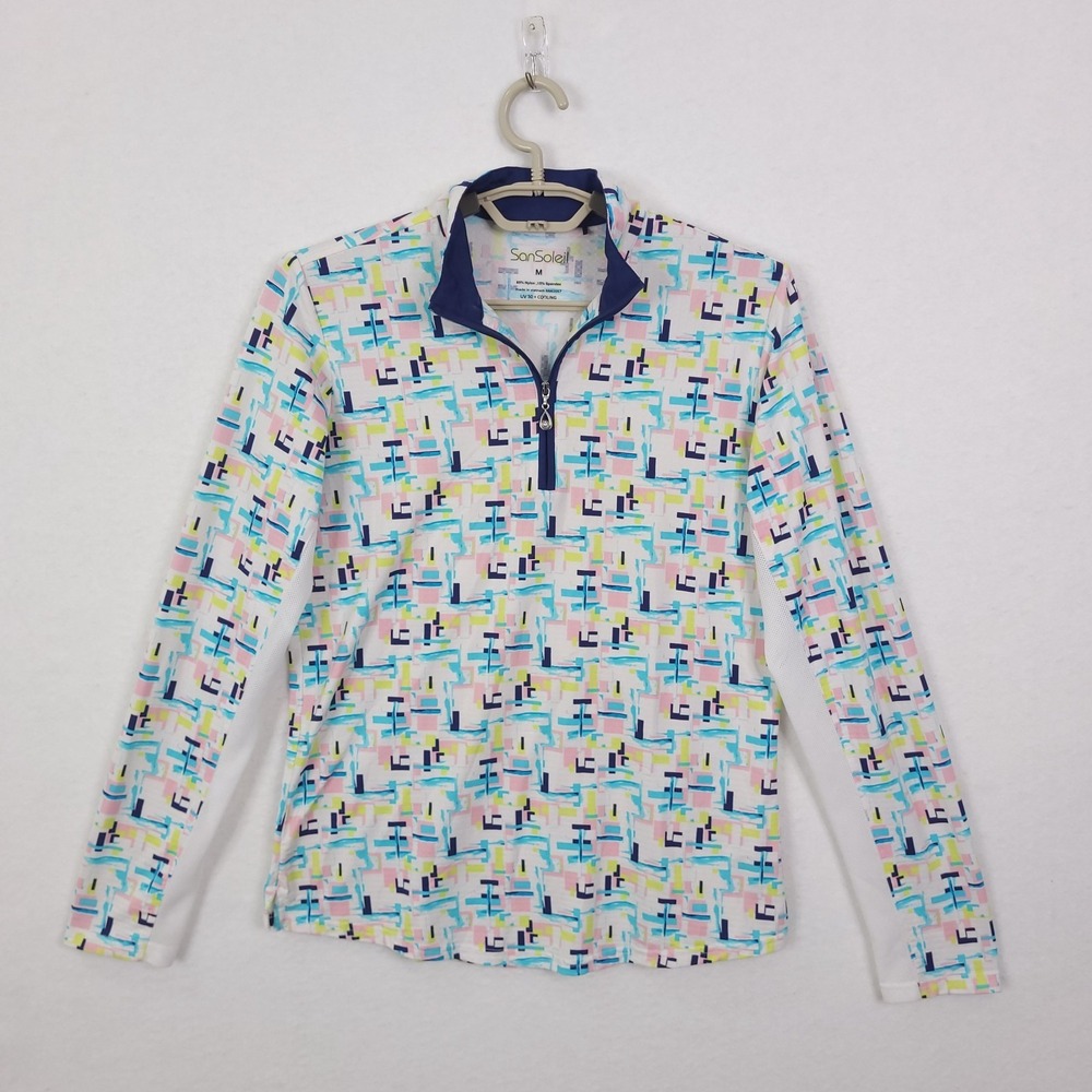 San Soleil Shirt 1/4 Zip Top Women M Jersey Pullover Golf Tennis UPF 50